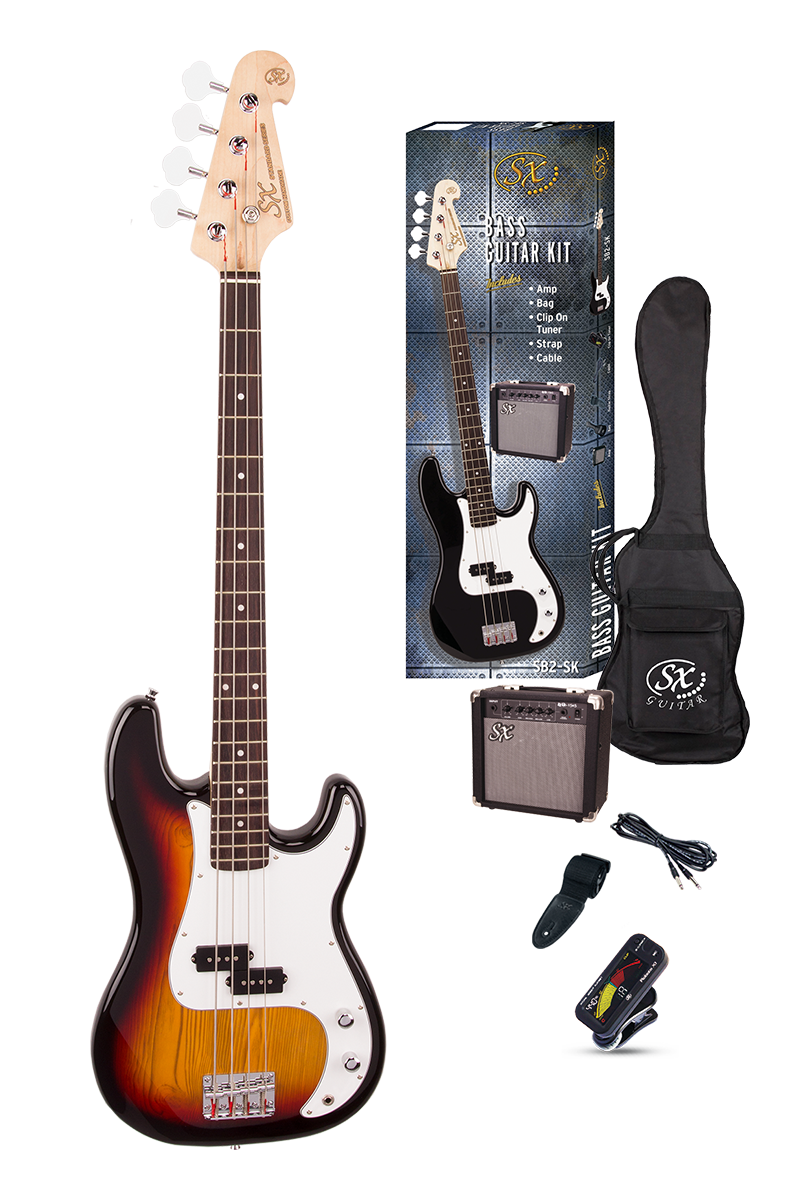 SX SB1 SK Jazz Bass Guitar Kit Sunburst Trax Music Store