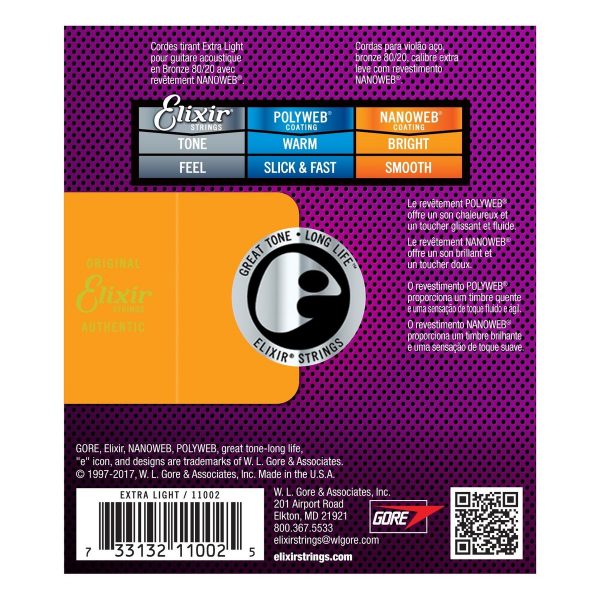 Elixir E11002 Nanoweb Extra Light Acoustic Strings 10-47