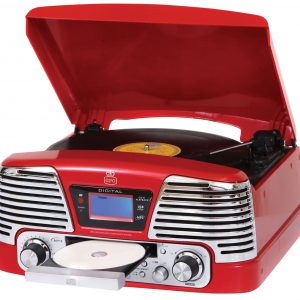 GPO Memphis Retro Turntable, FM Radio and CD Player – Red