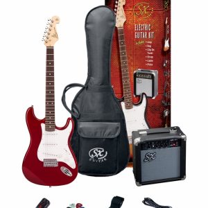 The SX SE1 Strat Style Guitar Pack 3/4 Size Candy Apple Red is a great guitar package for your young beginner!