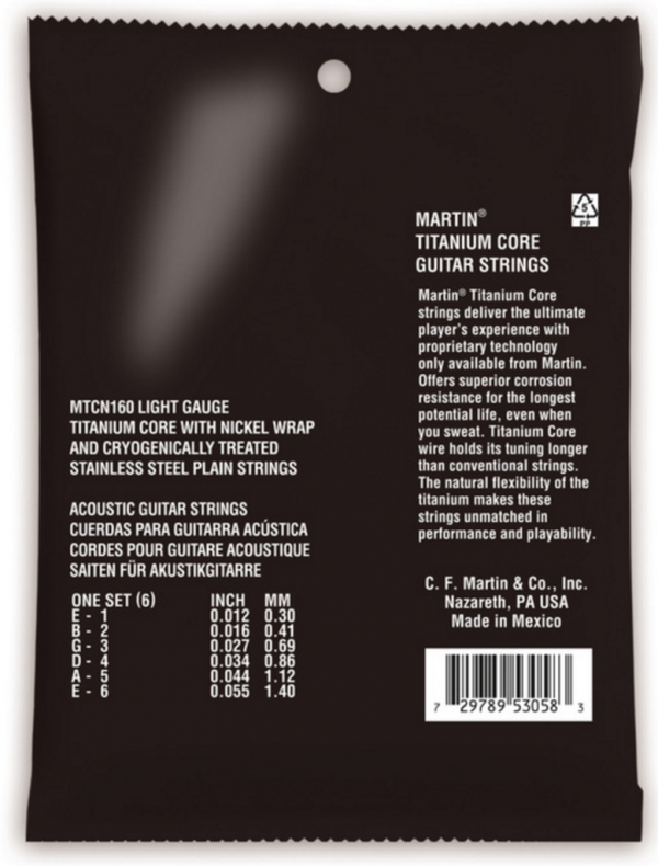  Martin MTCN160 Titanium Core Acoustic Strings, Light (.012-.055)