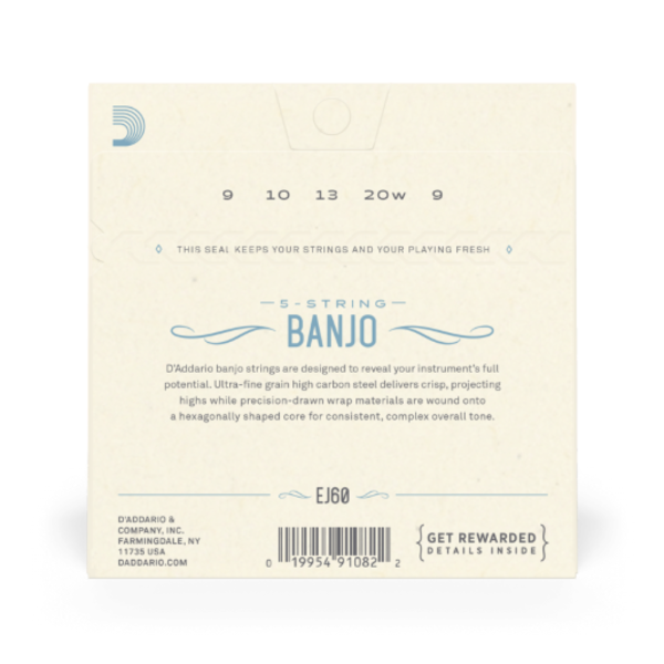 Daddario EJ60 5 String Banjo Strings Nickel Light 9-20
