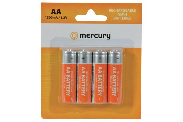 Mercury AA 1300mAh NiMH Rechargeable Batteries 4 Pack