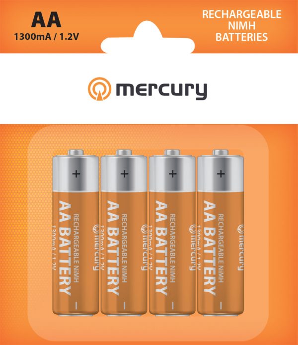 Mercury AA 1300mAh NiMH Rechargeable Batteries 4 Pack