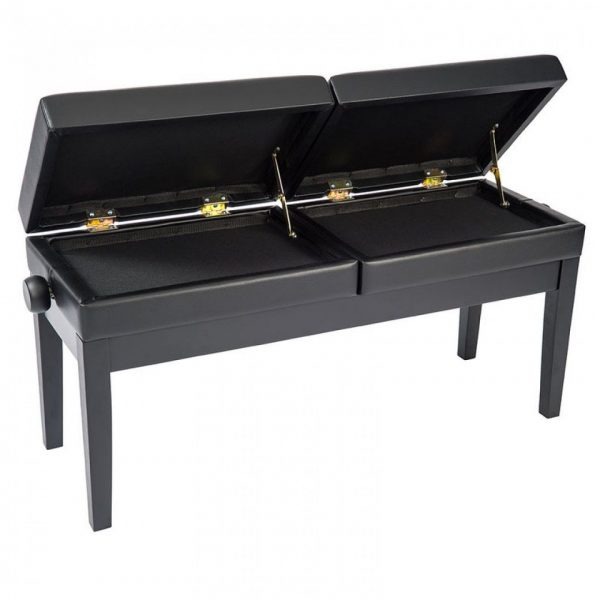 Kinsman Double Adjustable Piano Stool with Storage – Satin Black