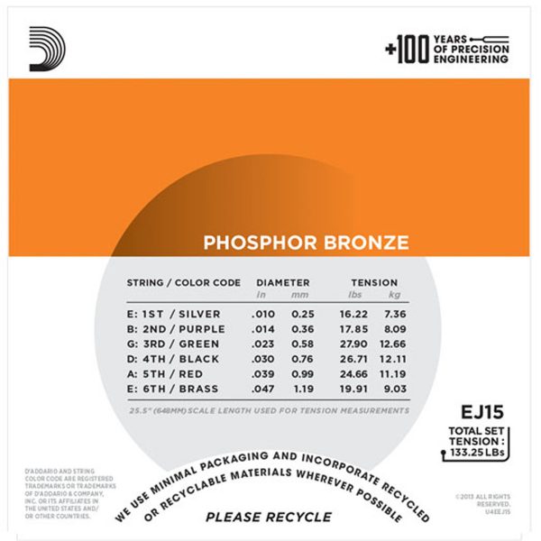 Daddario EJ15 Phosphor Bronze Guitar Strings 10-47