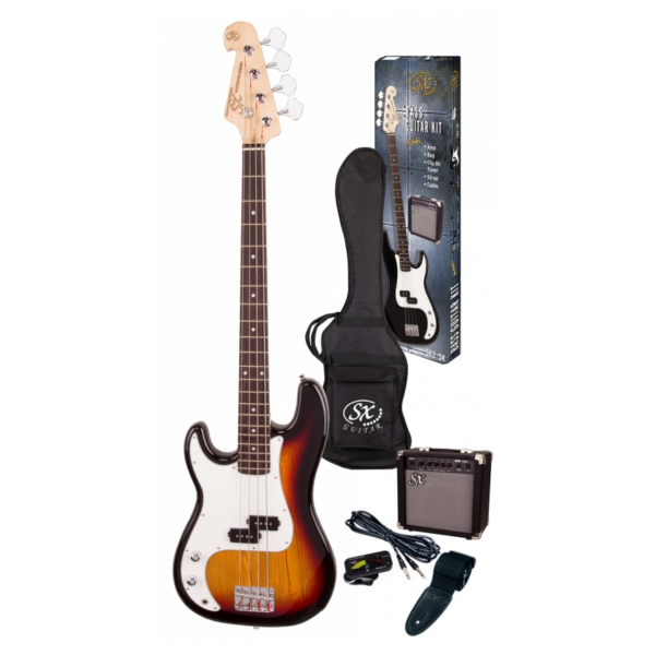 SX SB2 Precision Bass Kit Left Handed 3 Tone Sunburst