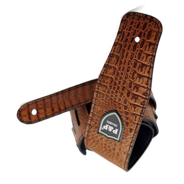 P&P PU Leather Guitar Strap Brown Crocodile Print