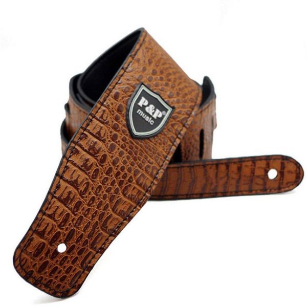 P&P PU Leather Guitar Strap Brown Crocodile Print