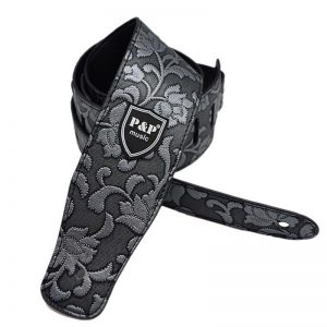P&P PU Leather Guitar Strap Grey Floral