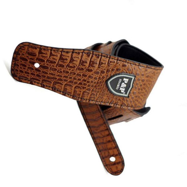 P&P PU Leather Guitar Strap Brown Crocodile Print