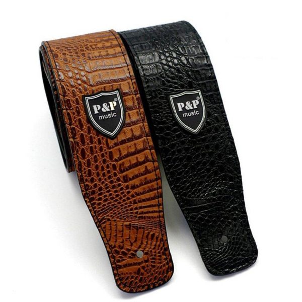 P&P PU Leather Guitar Strap Brown Crocodile Print