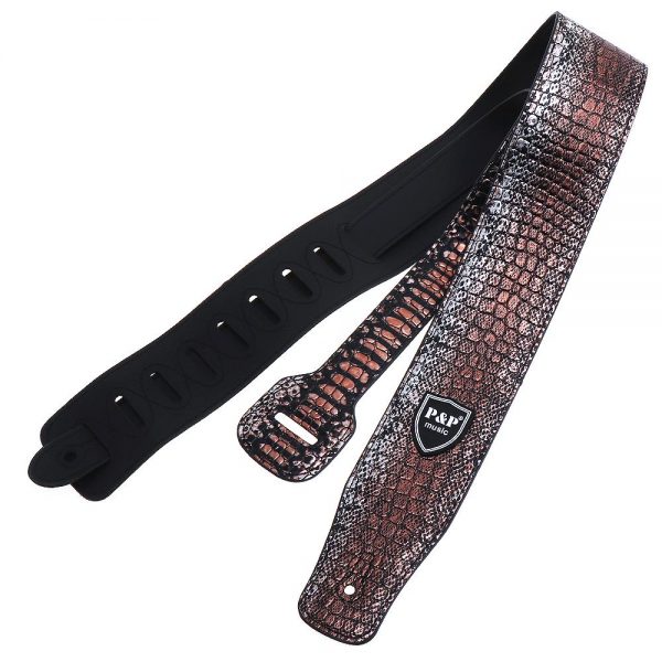 P&P PU Leather Guitar Strap Rose Gold Crocodile Print