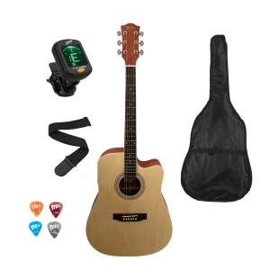 Trax MA41N Dreadnought Acoustic Guitar Natural Matt Guitar Pack