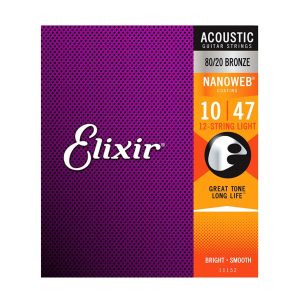 Elixir E11152 Nanoweb 12 String Acoustic Guitar Strings Light, 10-47