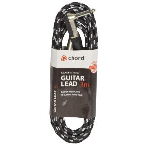 Chord Braided Guitar Cable 3 Metre Right Angled Black/White