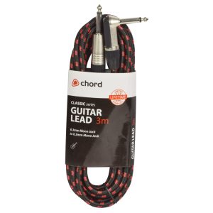 Chord Braided Guitar Cable 3 Metre Right Angled Black/Red