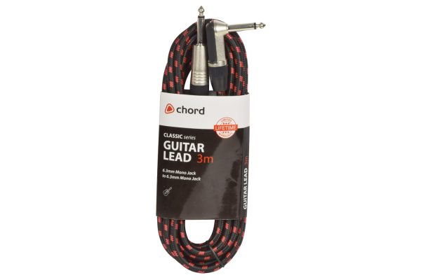 Chord Braided Guitar Cable 3 Metre Right Angled Black/Red