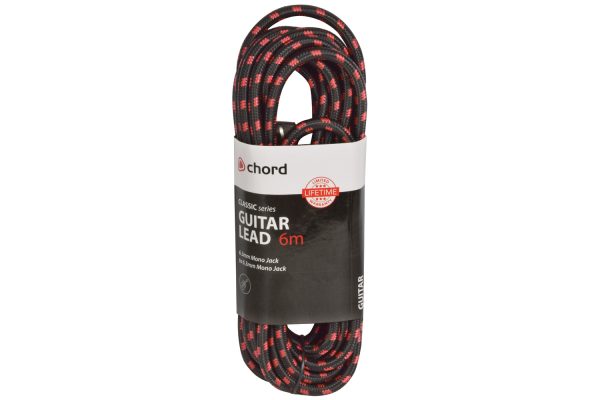 Chord Braided Guitar Cable 6 Metre Right Angled Black/Red