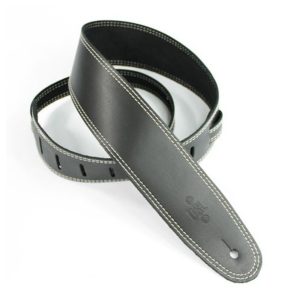 DSL Leather 2.5" Guitar Strap Black with Beige Stitching