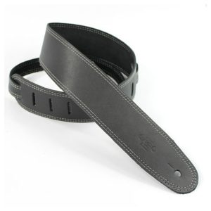 DSL Leather 2.5" Guitar Strap Black with Grey Stitching