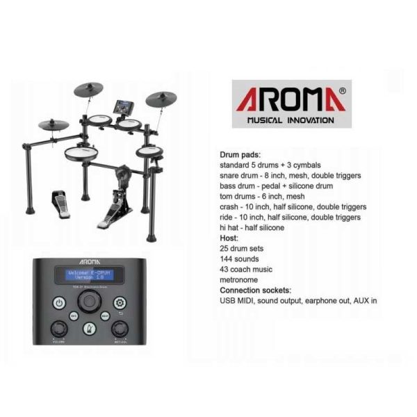 Aroma TDX21 8 Piece Electronic Drum Kit with Mesh Heads