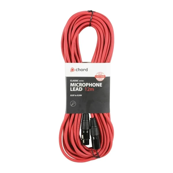 Chord Microphone Lead XLR Female to XLR Male 12 Metre Red