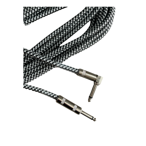 Trax Braided Guitar Cable 6 Metre Right Angled Black/White