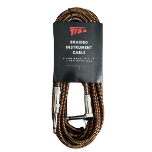 Trax Braided Guitar Cable 6 Metre Right Angled Gold/Black