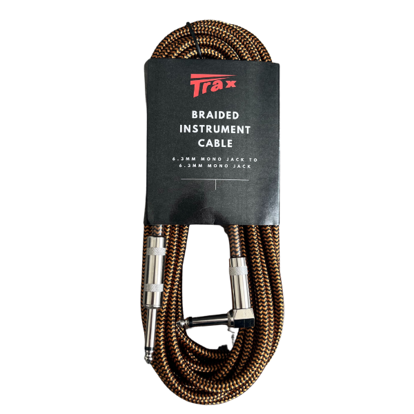Trax Braided Guitar Cable 6 Metre Right Angled Gold/Black