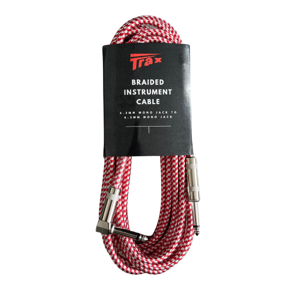 Trax Braided Guitar Cable 6 Metre Right Angled Red/White