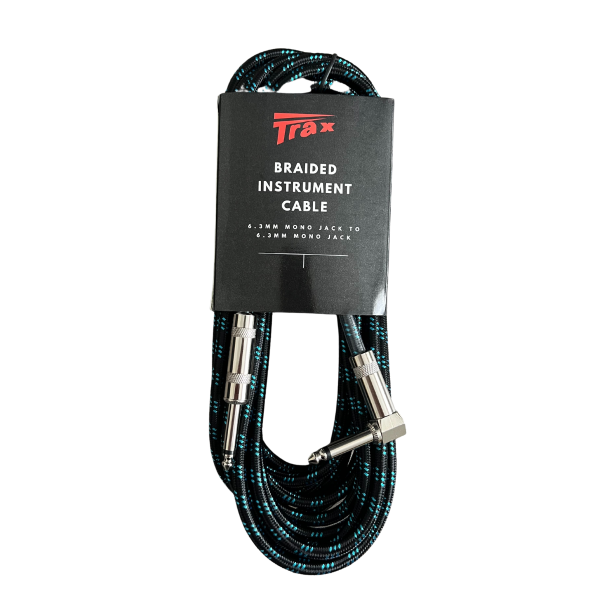 Trax Braided Guitar Cable 6 Metre Right Angled Black/Blue