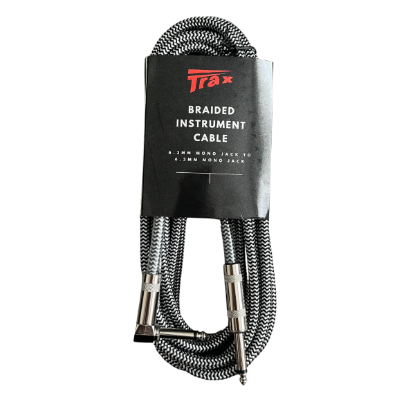 Trax Braided Guitar Cable 6 Metre Right Angled Grey/Black