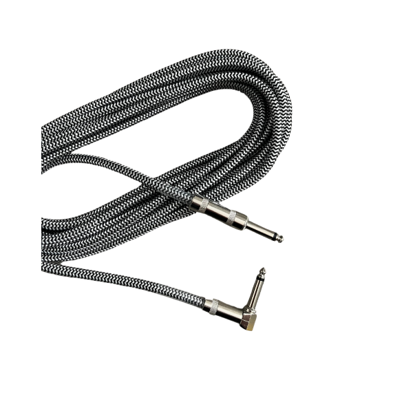 Trax Braided Guitar Cable 6 Metre Right Angled Grey/Black