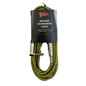 Trax Braided Guitar Cable 6 Metre Right Angled Yellow/Black