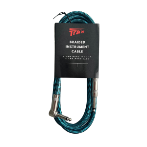 Trax Braided Guitar Cable 3 Metre Right Angled Neon Blue