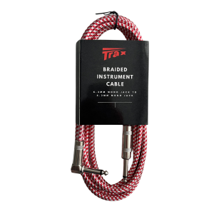 Trax Braided Guitar Cable 3 Metre Right Angled Red/White