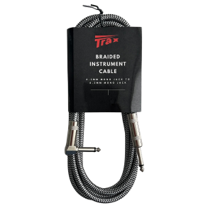 Trax Braided Guitar Cable 3 Metre Right Angled Grey/Black