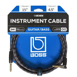 Boss BIC15A 15ft/4.5m Instrument Cable Straight/Angled 1/4" Jack