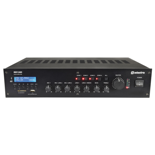 Adastra RM120D 100V Mixer Amplifier with DAB+, BT, USB/SD 120 Watt