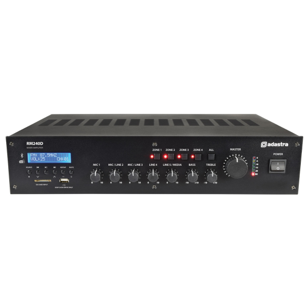 Adastra RM240D 100V Mixer Amplifier with DAB+, BT, USB/SD 240 Watt