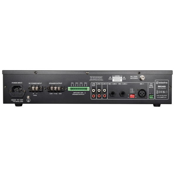 Adastra RM240D 100V Mixer Amplifier with DAB+, BT, USB/SD 240 Watt