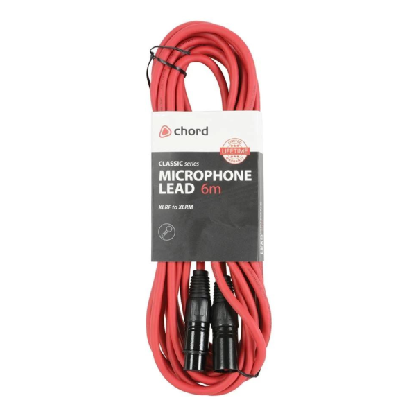 Chord Microphone Lead XLR Female to XLR Male 6 Metre Red