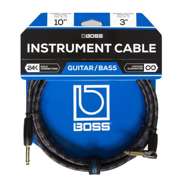 Boss BIC10A 10ft/3M Instrument Cable Straight/Angled 1/4" Jack