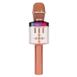 Easy Karaoke Bluetooth Wireless Microphone with Speaker and Lights Rose Gold