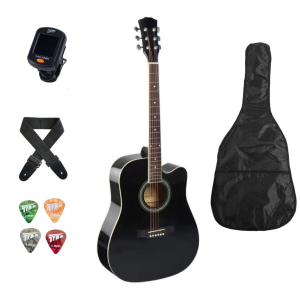 Trax MA41Q Dreadnought Acoustic Guitar Black Guitar Pack