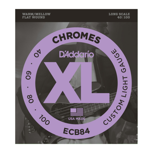 Daddario ECB84 Chromes Flat Wound Bass Guitar Strings Custom Light 40-100