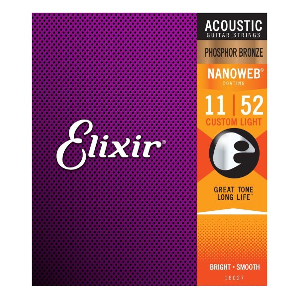 Elixir 16027 Nanoweb Custom Light Phosphor Bronze Strings 11-52