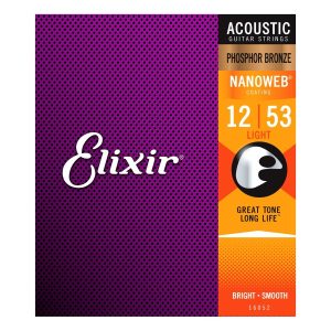 Elixir 16052 Nanoweb Light Phosphor Bronze Strings 12-53