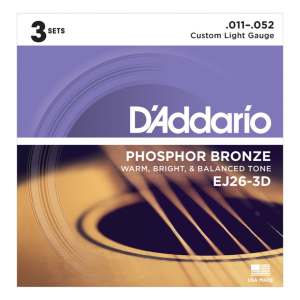 Daddario EJ26-3D Phosphor Bronze Custom Light 11-52 3 Pack